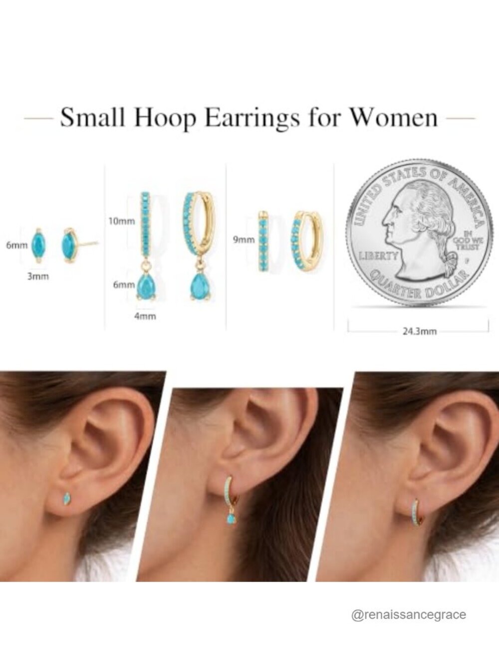 14K Gold Plated Hypoallergenic Earring Set - 3 Pairs Huggie Hoops & Studs